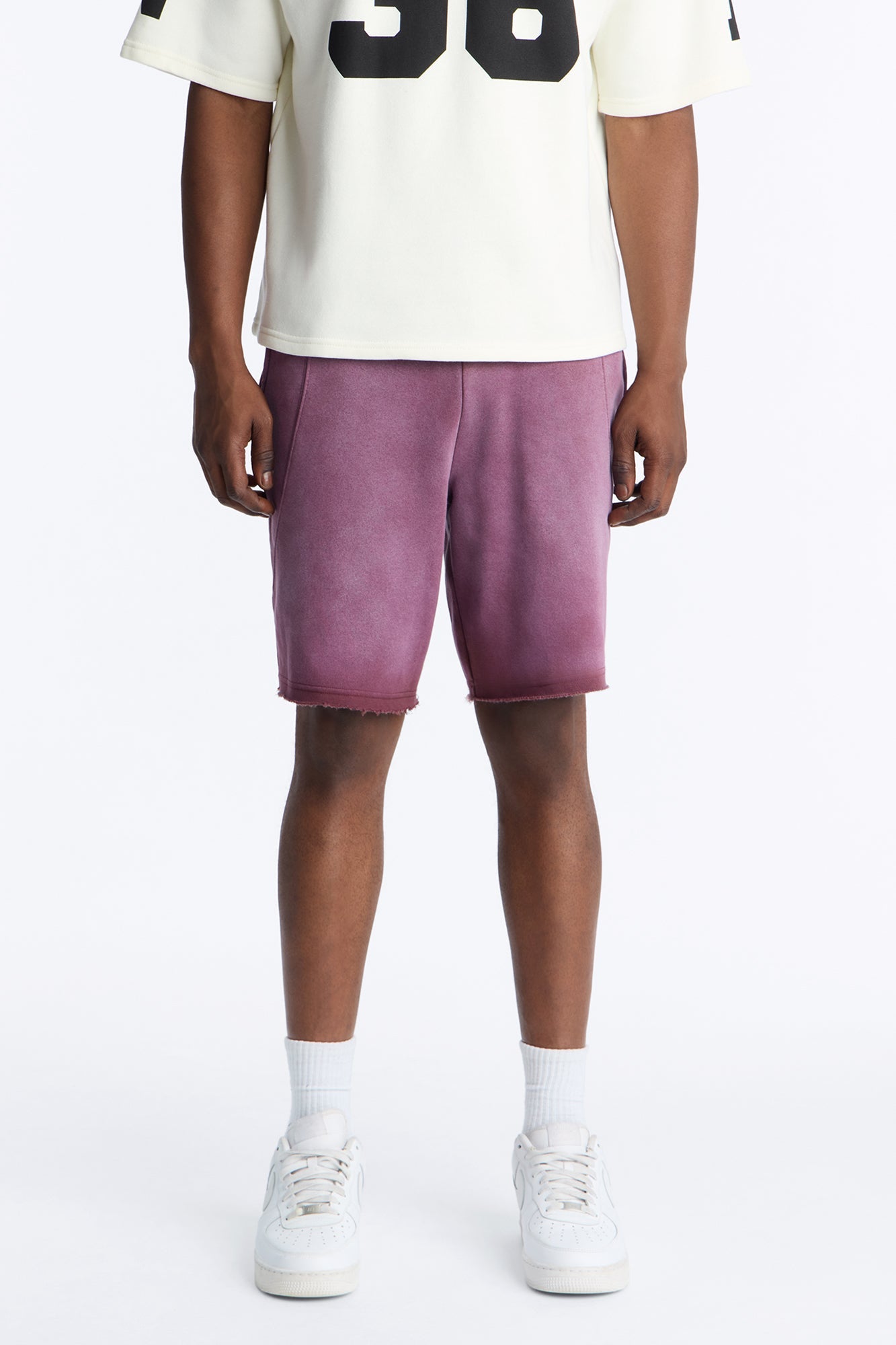 Boiler Washed Raw Hem Sweatshort - Plum image 1