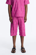 Baggy Diamond Frayed Jacquard Long Short - Magenta image 1