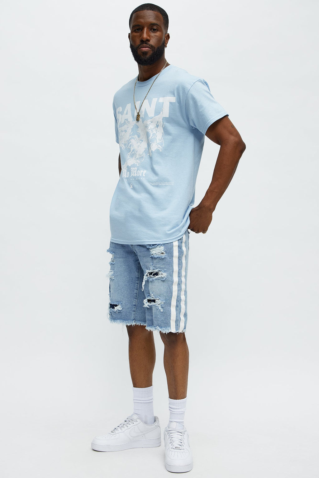 Picture Me Rollin Striped Denim Shorts - MediumWash image 2