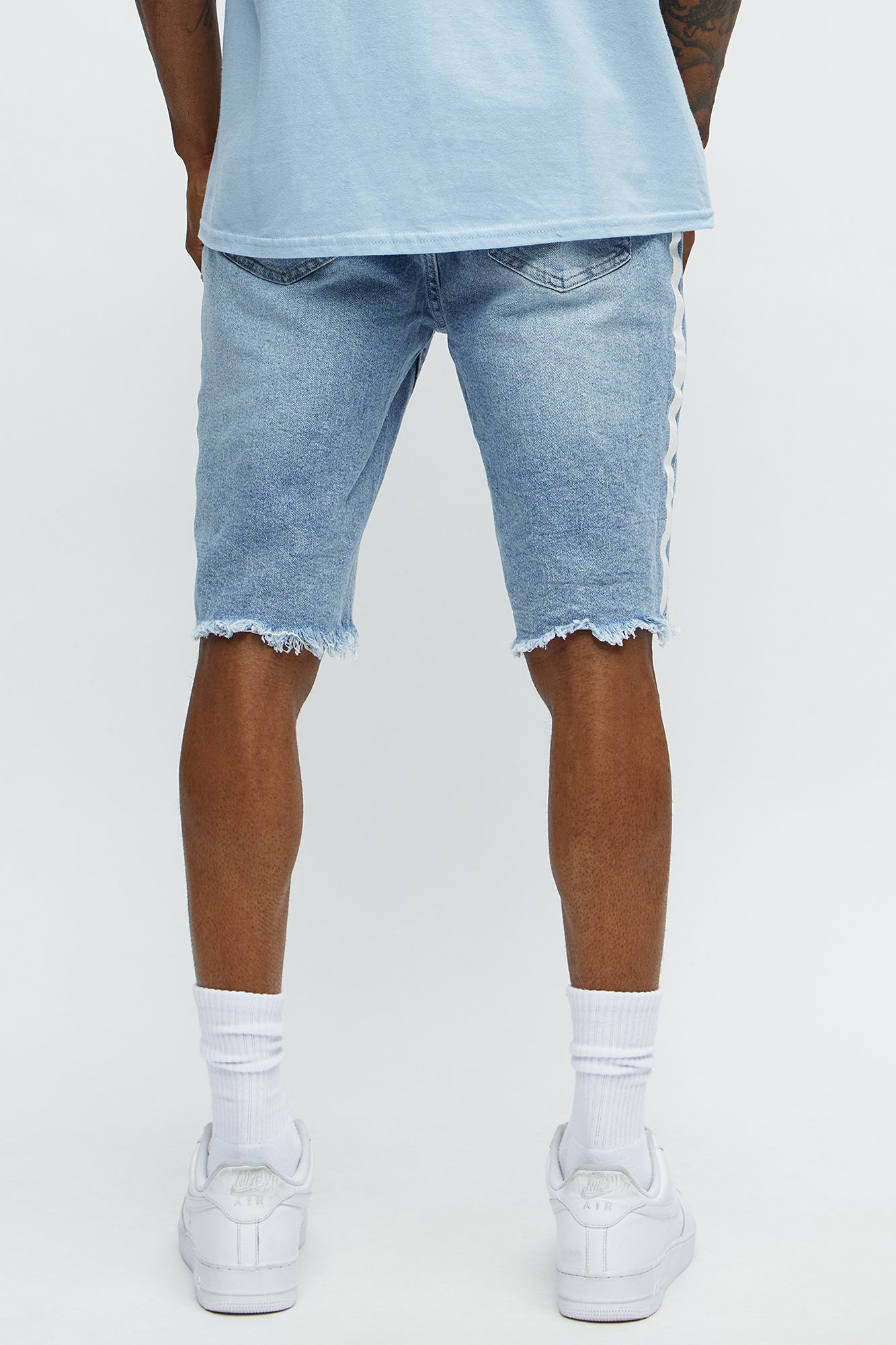 Picture Me Rollin Striped Denim Shorts - MediumWash image 4