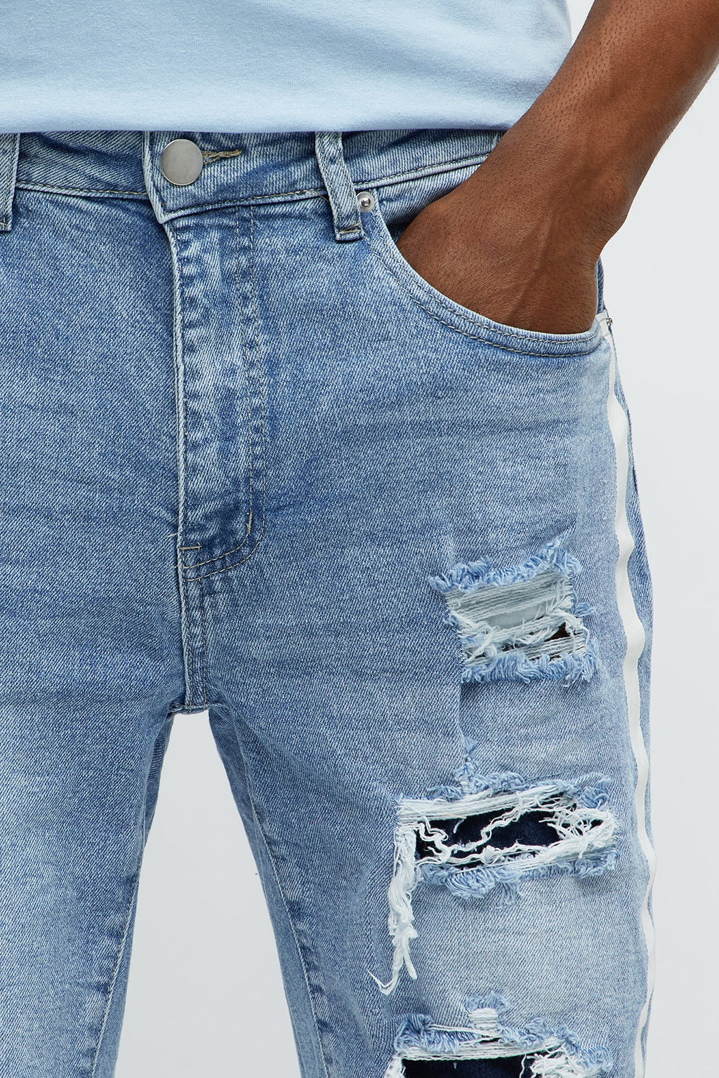 Picture Me Rollin Striped Denim Shorts - MediumWash image 3