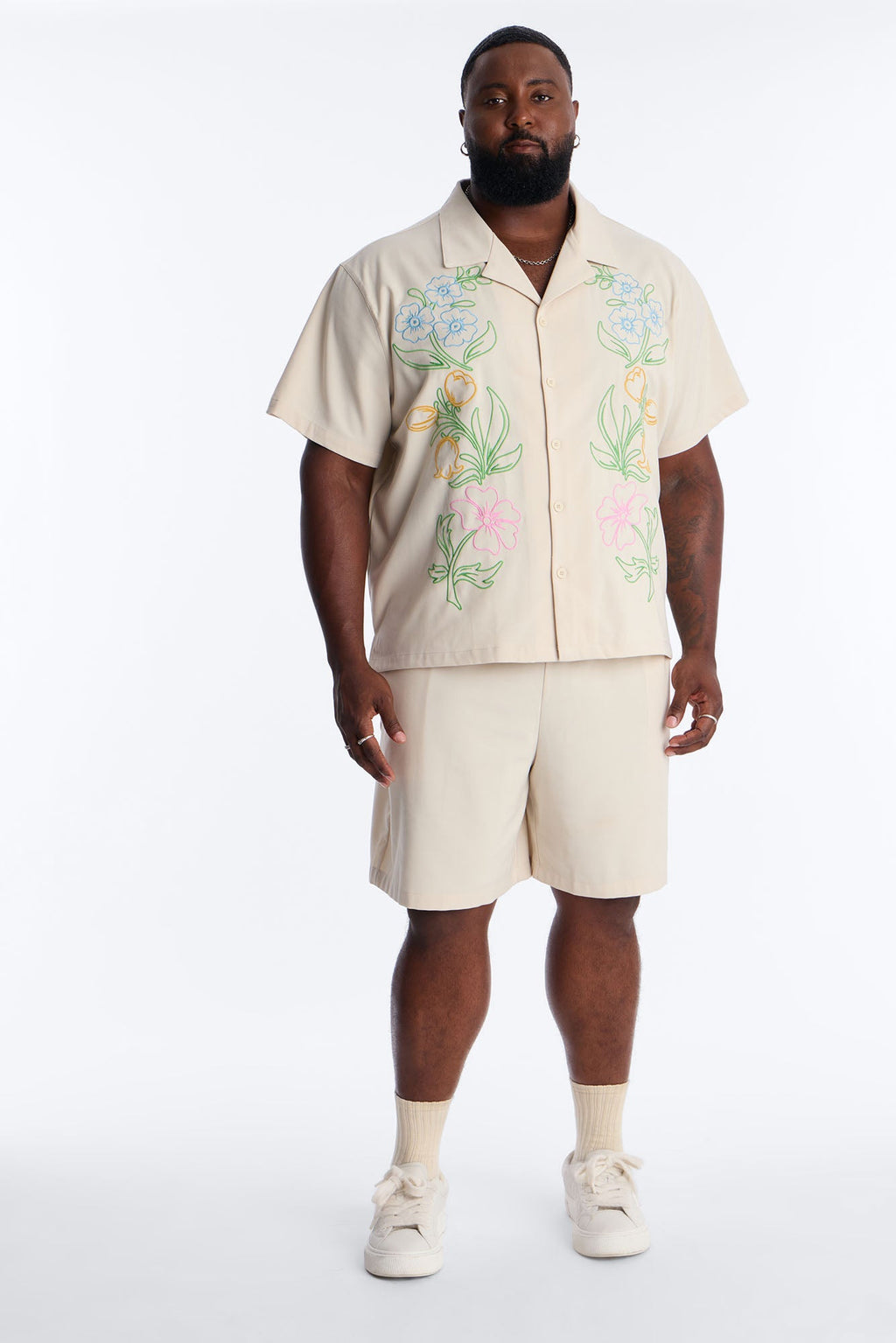 Blooming Embroidered Relaxed Short - Cream/combo image 2