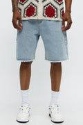 Relaxed Come In Clutch Studded Denim Shorts - Light Blue Wash image 1