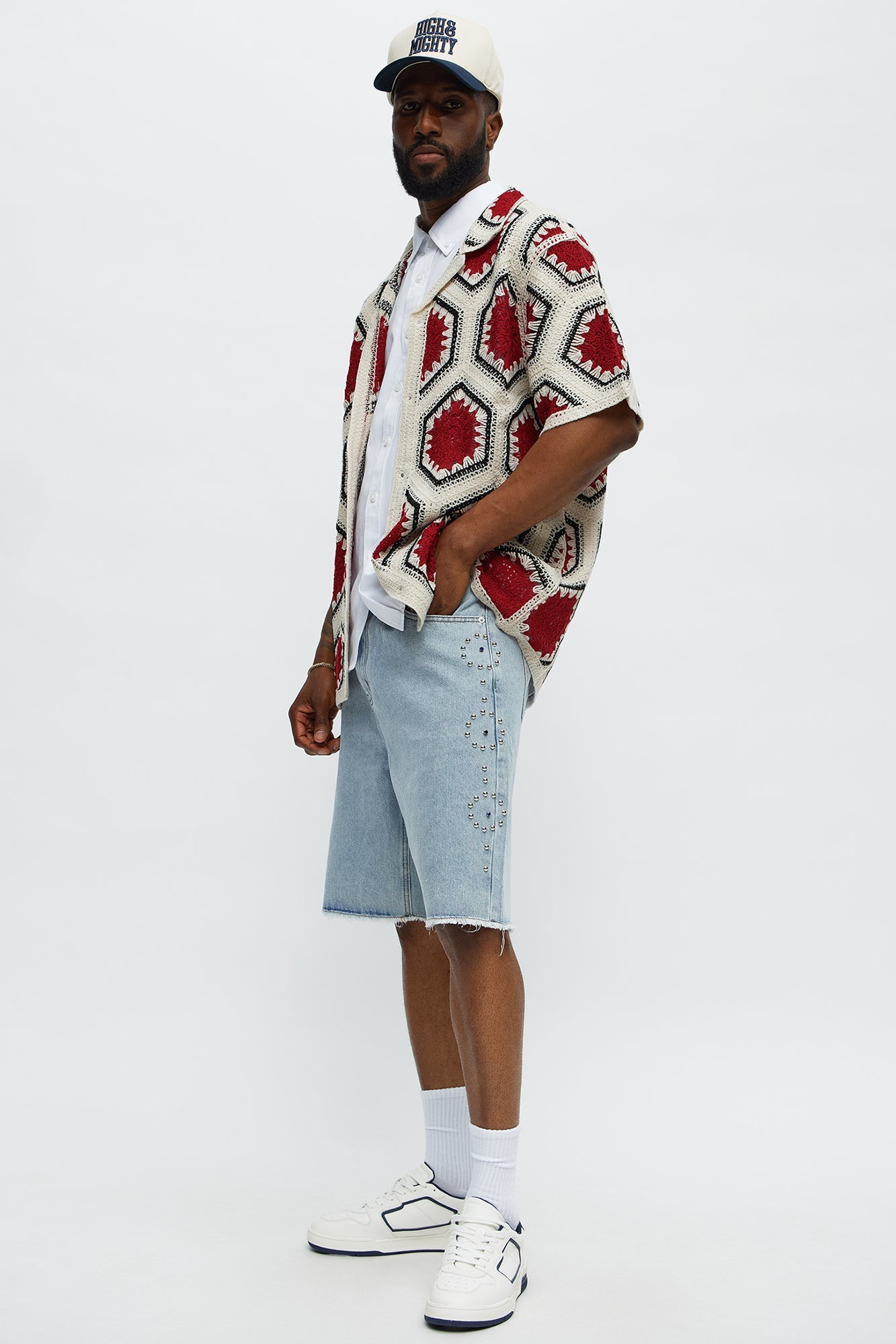 Relaxed Come In Clutch Studded Denim Shorts - Light Blue Wash image 2