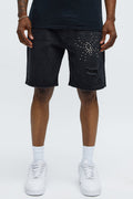 Relaxed Studded Spider Denim Shorts - Black Wash image 1