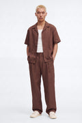 Linen Herringbone Relaxed Pant - Brown image 1