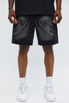 Relaxed Rugged Fray Denim Shorts - Black Wash image 1