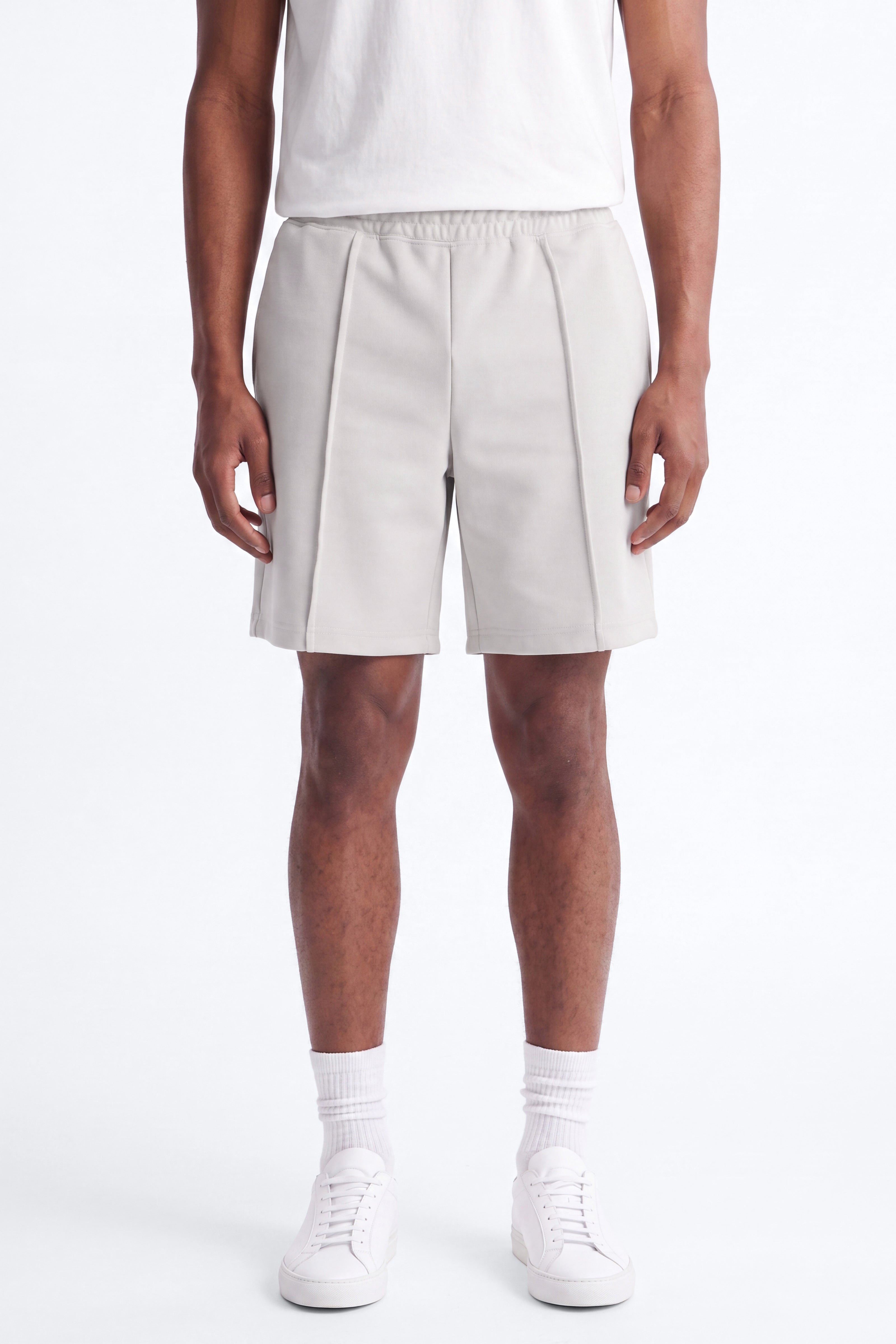 Structured Fleece Pintuck Relaxed Short - Light Grey image 2