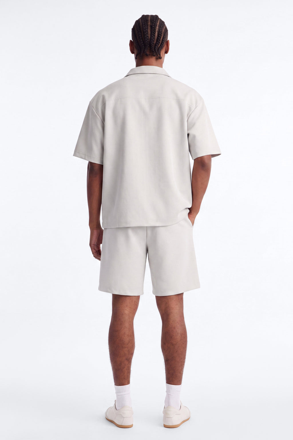 Structured Fleece Pintuck Relaxed Short - Light Grey image 3