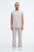 Structured Fleece Pintuck Slim Flare Sweatpants - Light Grey image 1