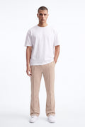 Structured Fleece Pintuck Slim Flare Sweatpants - Tan image 1