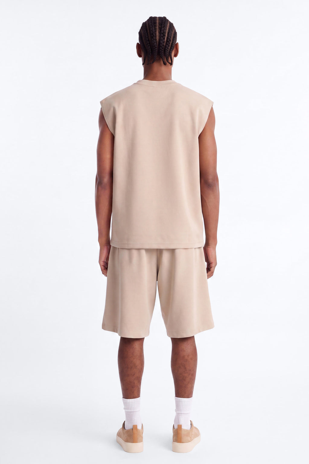 Structured Fleece Pleated Baggy Short - Tan image 3