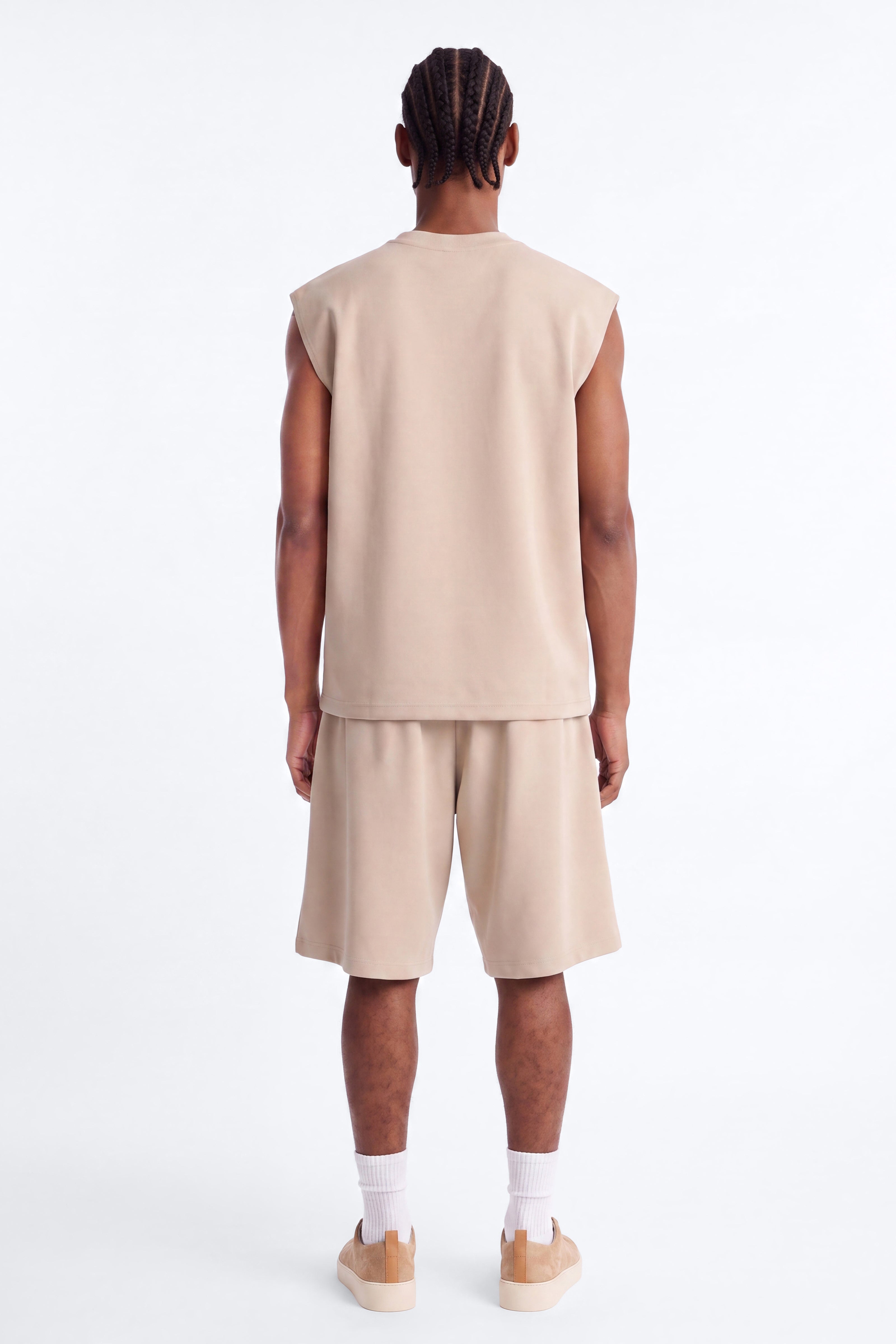 Structured Fleece Pleated Baggy Short - Tan image 3