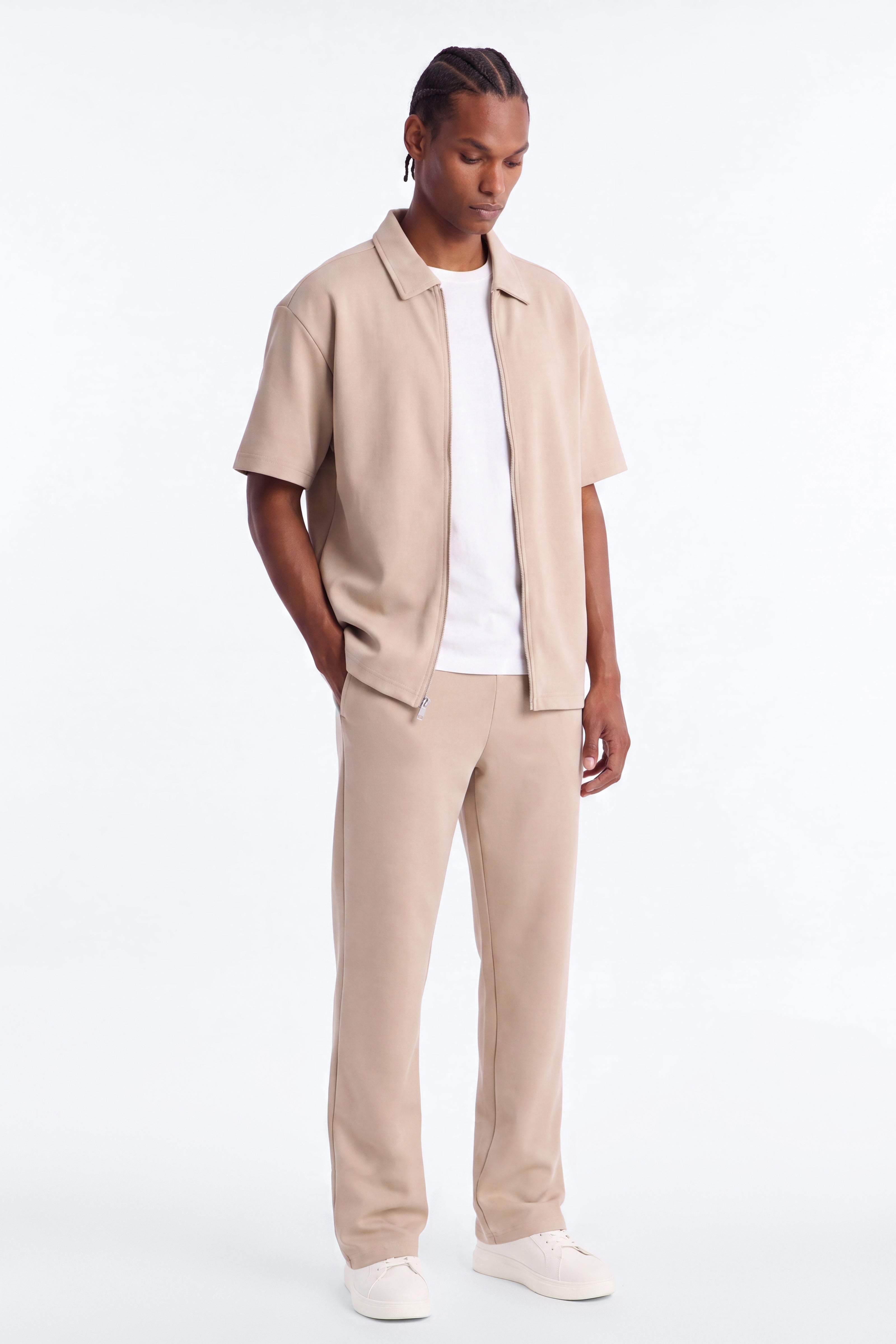 Structured Fleece Straight Sweatpant - Tan image 1