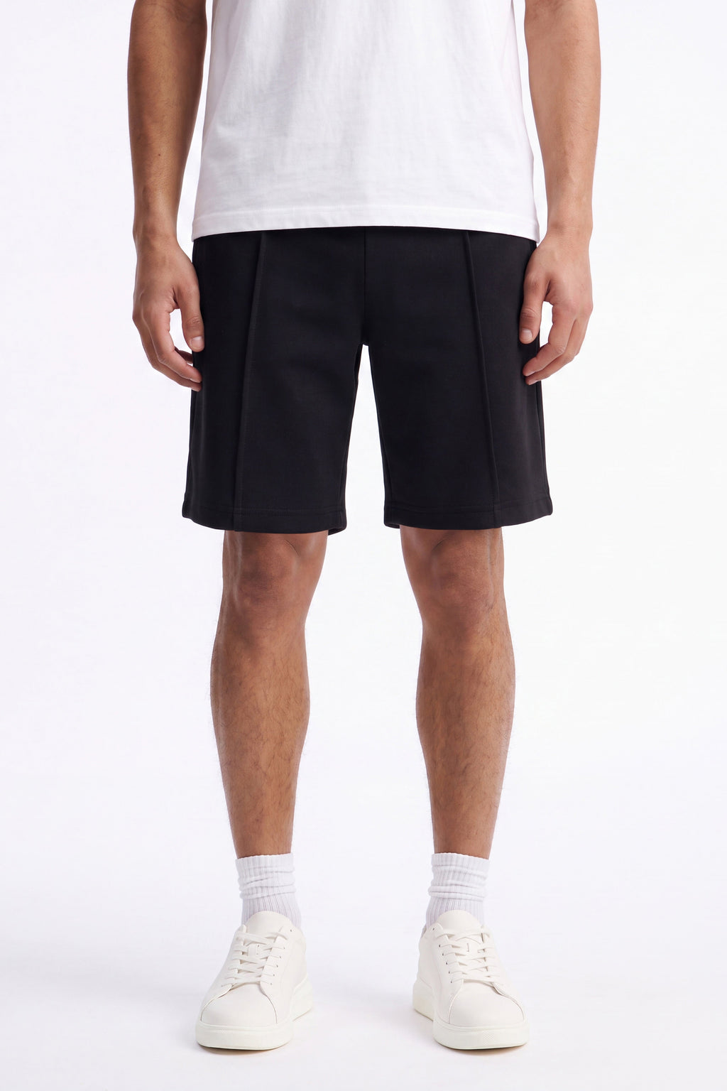 Structured Fleece Pintuck Relaxed Short - Black image 2