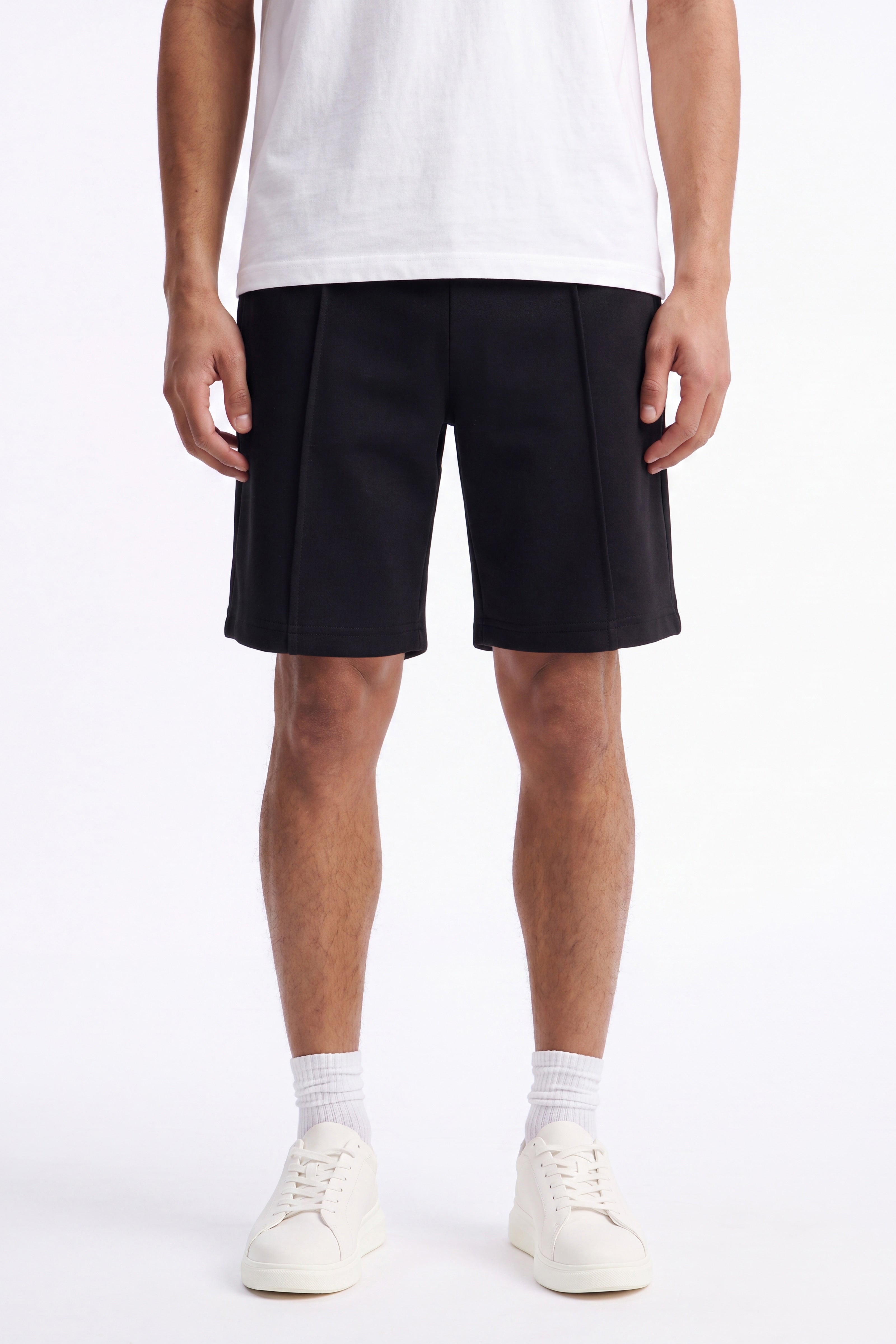Structured Fleece Pintuck Relaxed Short - Black image 2