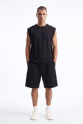 Structured Fleece Pleated Baggy Short - Black image 1