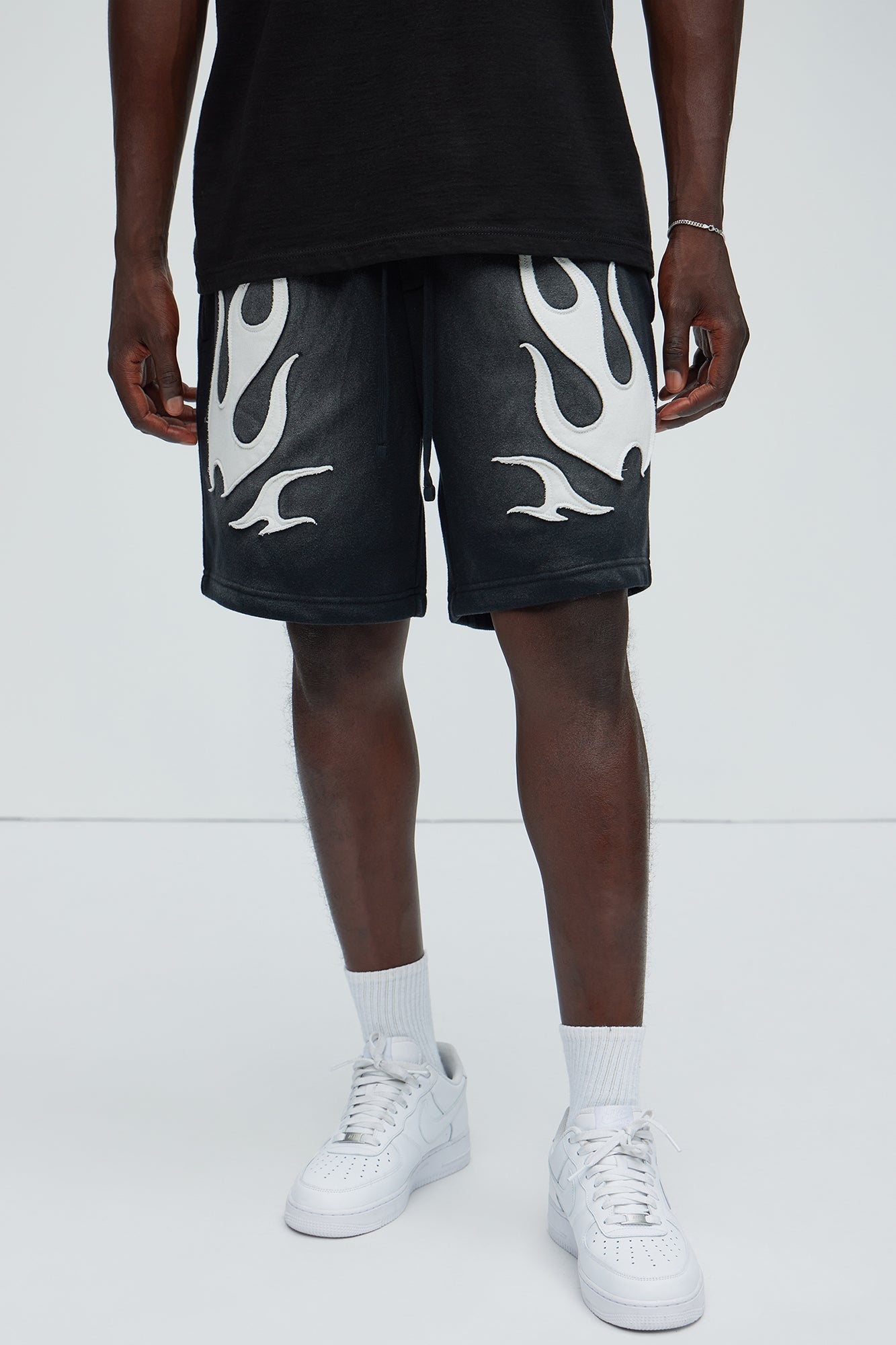 Flame Patch Tyson Relaxed Sweatshorts - Black image 1