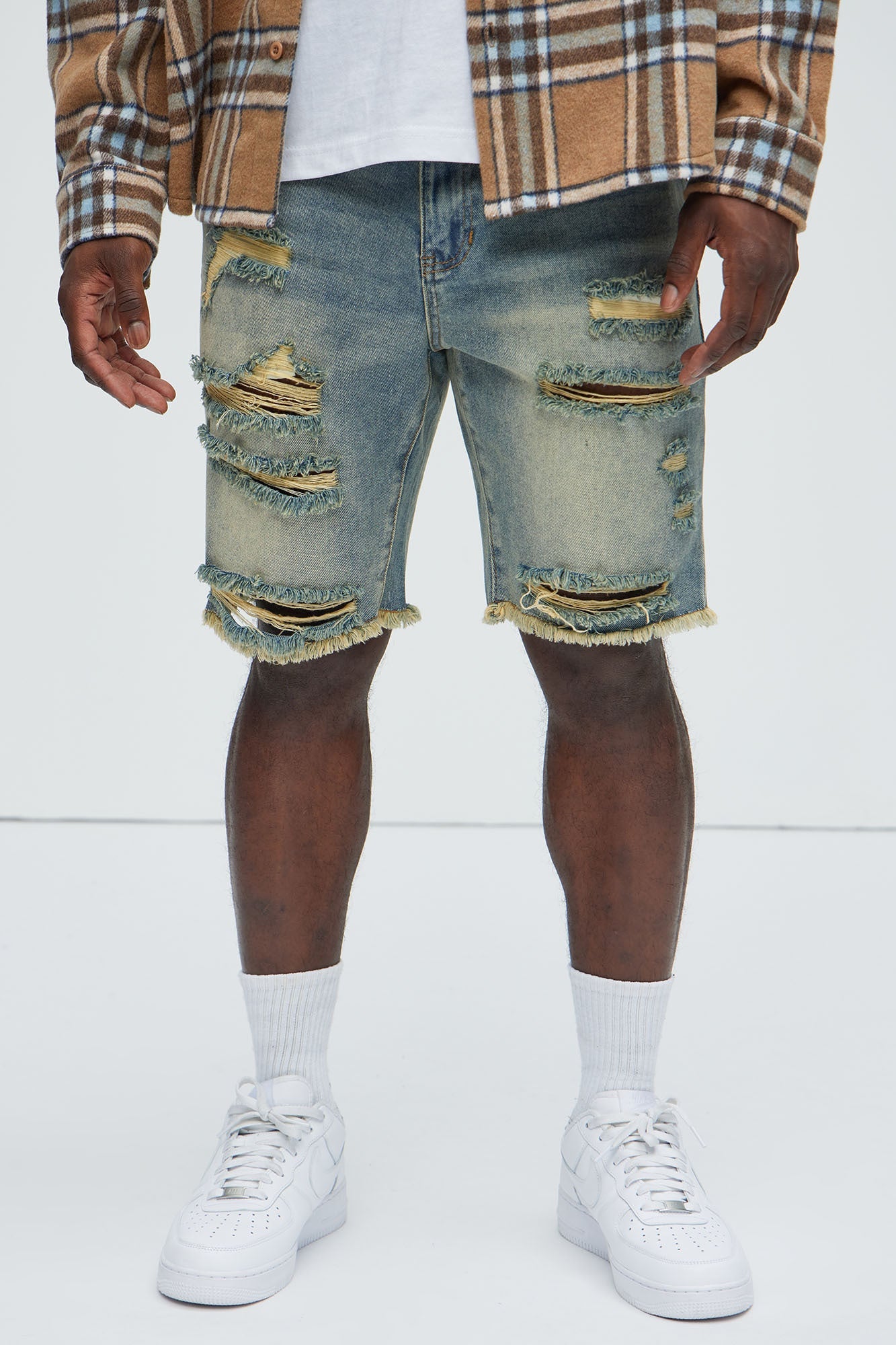 Back To It Distressed Raw Hem Slim Denim Shorts - Vintage Wash image 1