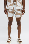 Seersucker Abstract Geo Printed Swim Trunk 6″ - Tan/Multi image 1