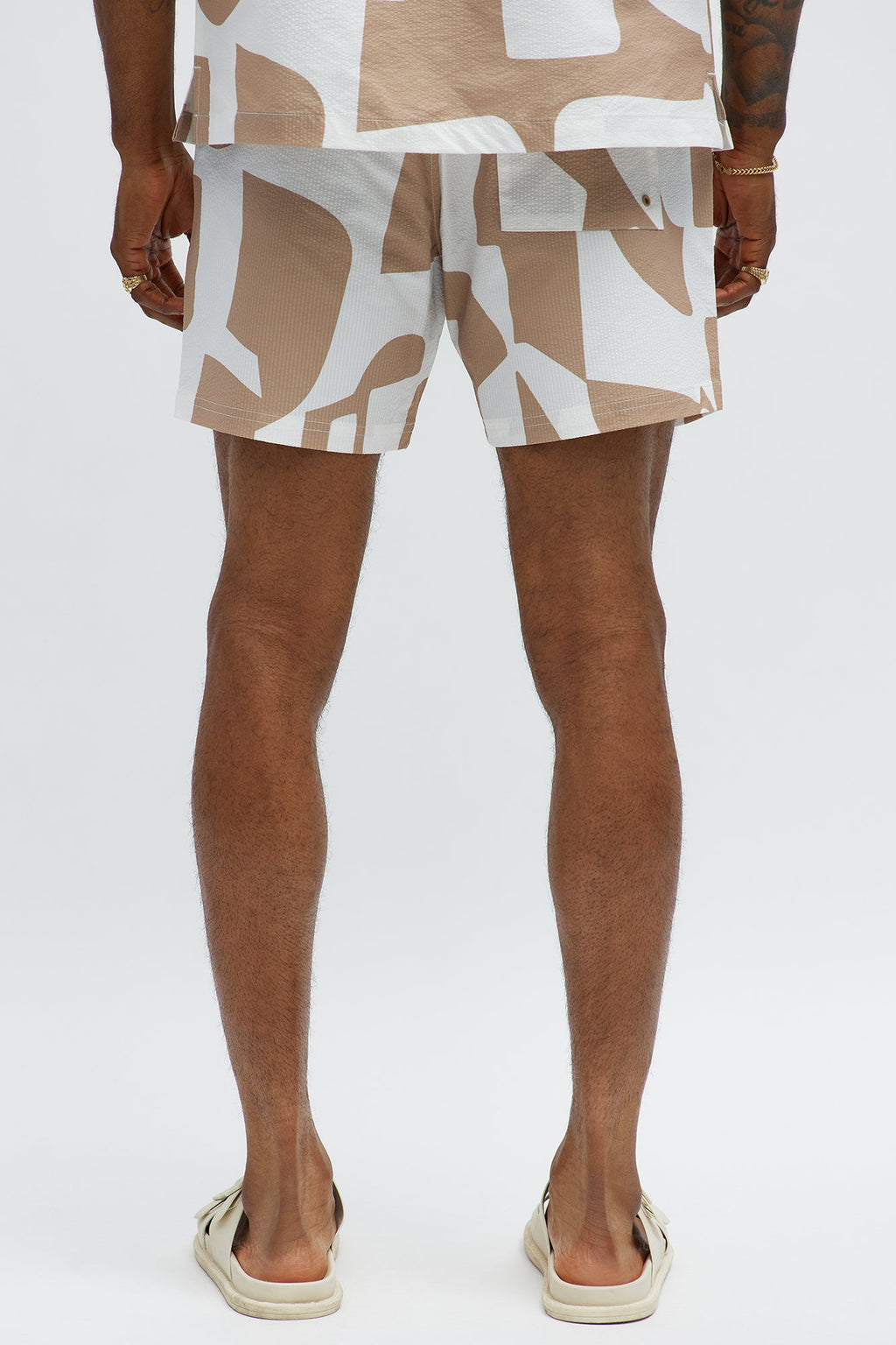 Seersucker Abstract Geo Printed Swim Trunk 6″ - Tan/Multi image 4