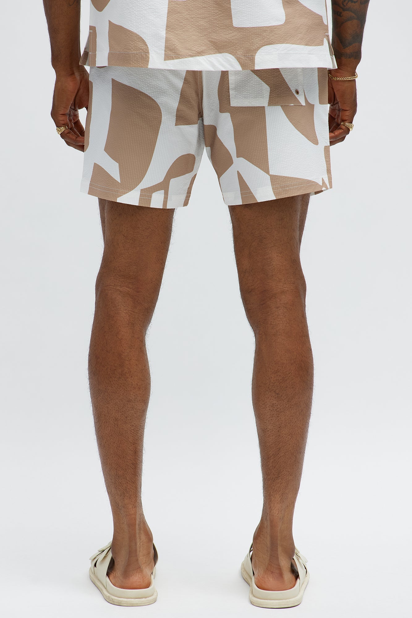 Seersucker Abstract Geo Printed Swim Trunk 6″ - Tan/Multi image 4
