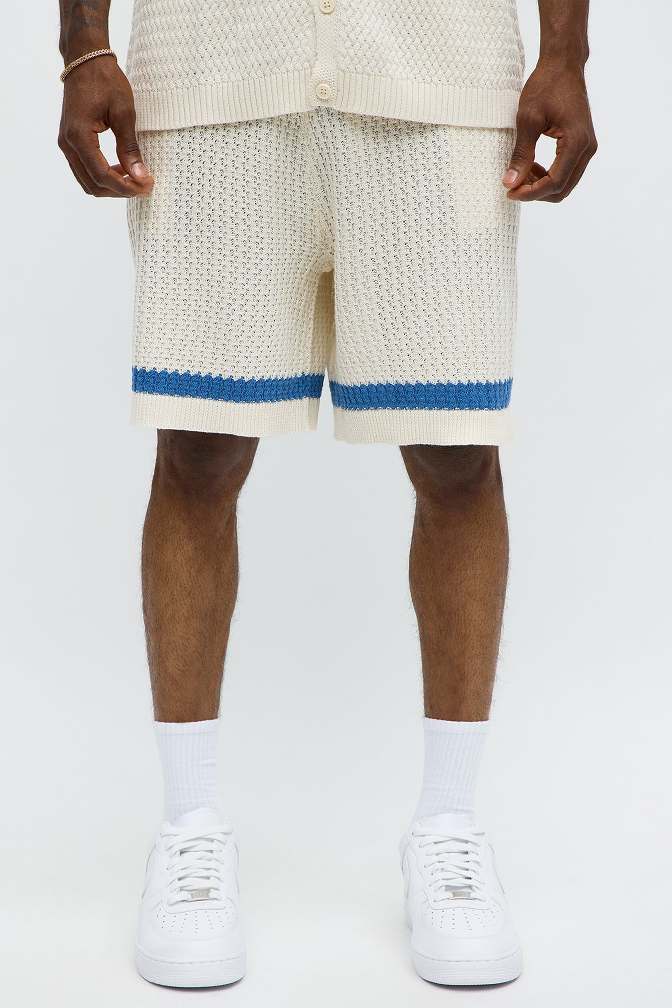 Relaxed Margarita Knit Shorts - White/Blue image 1