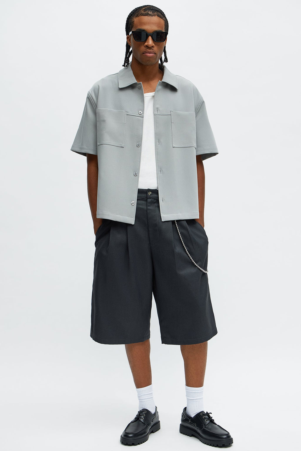 Baggy Pleated Street Car Trouser Short - Charcoal image 2