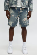 Relaxed Fallen Roses Denim Shorts - Medium Blue Wash image 1