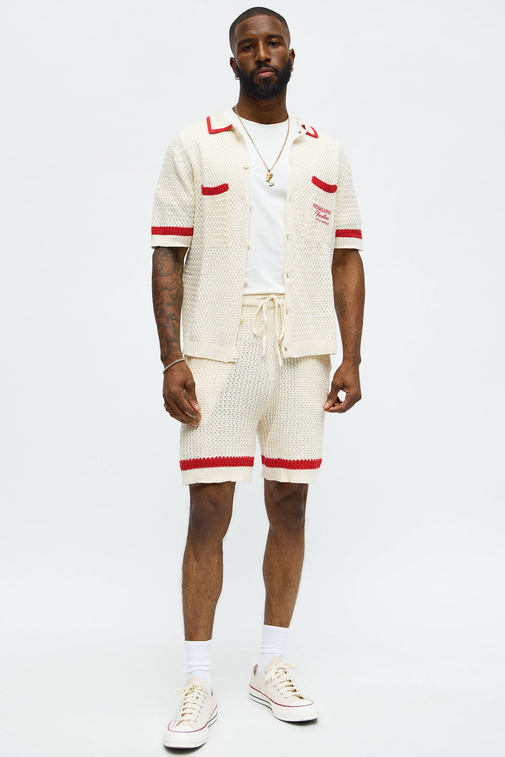 Relaxed Margarita Knit Shorts - Red/White image 2