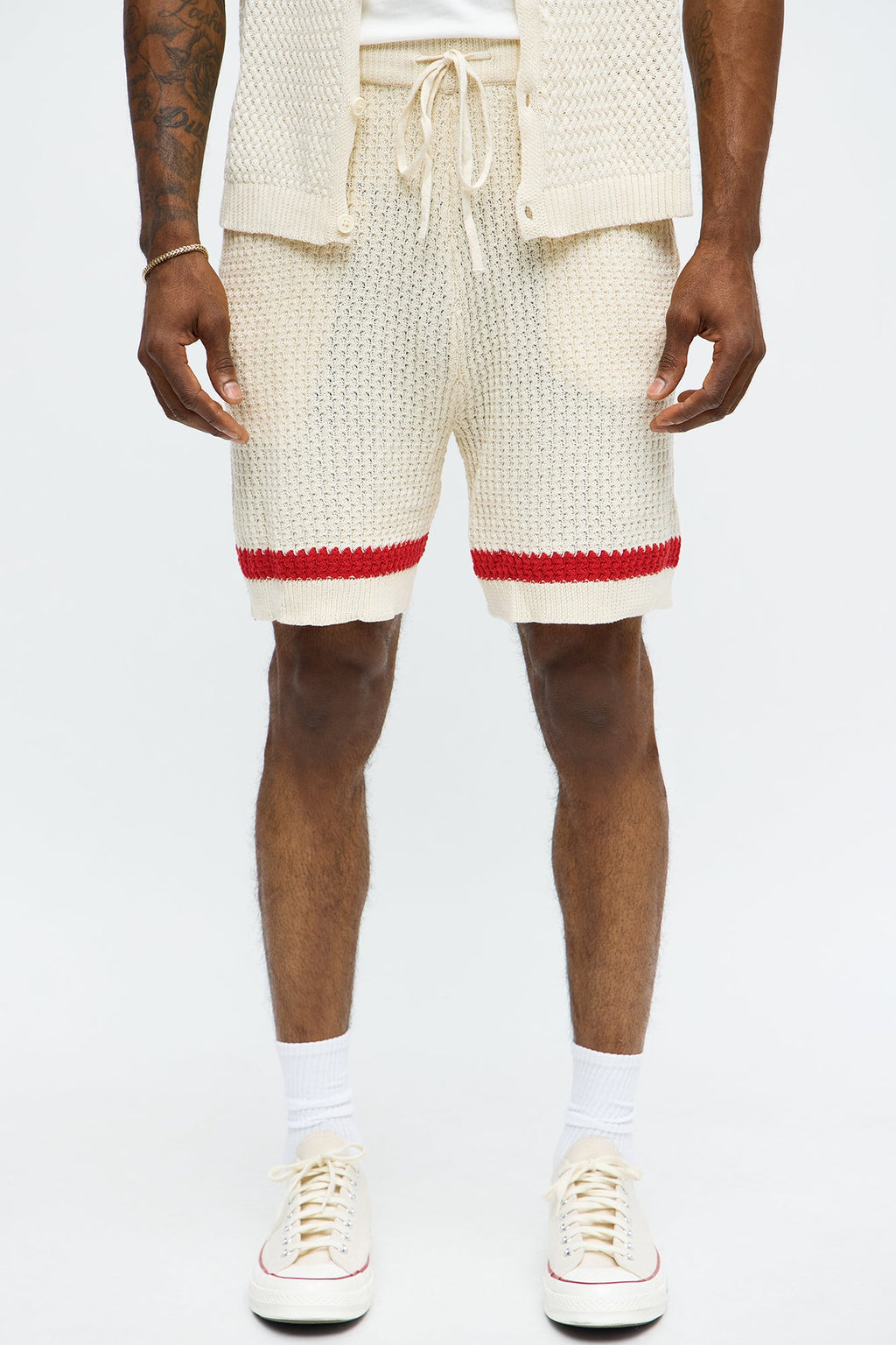 Relaxed Margarita Knit Shorts - Red/White image 1