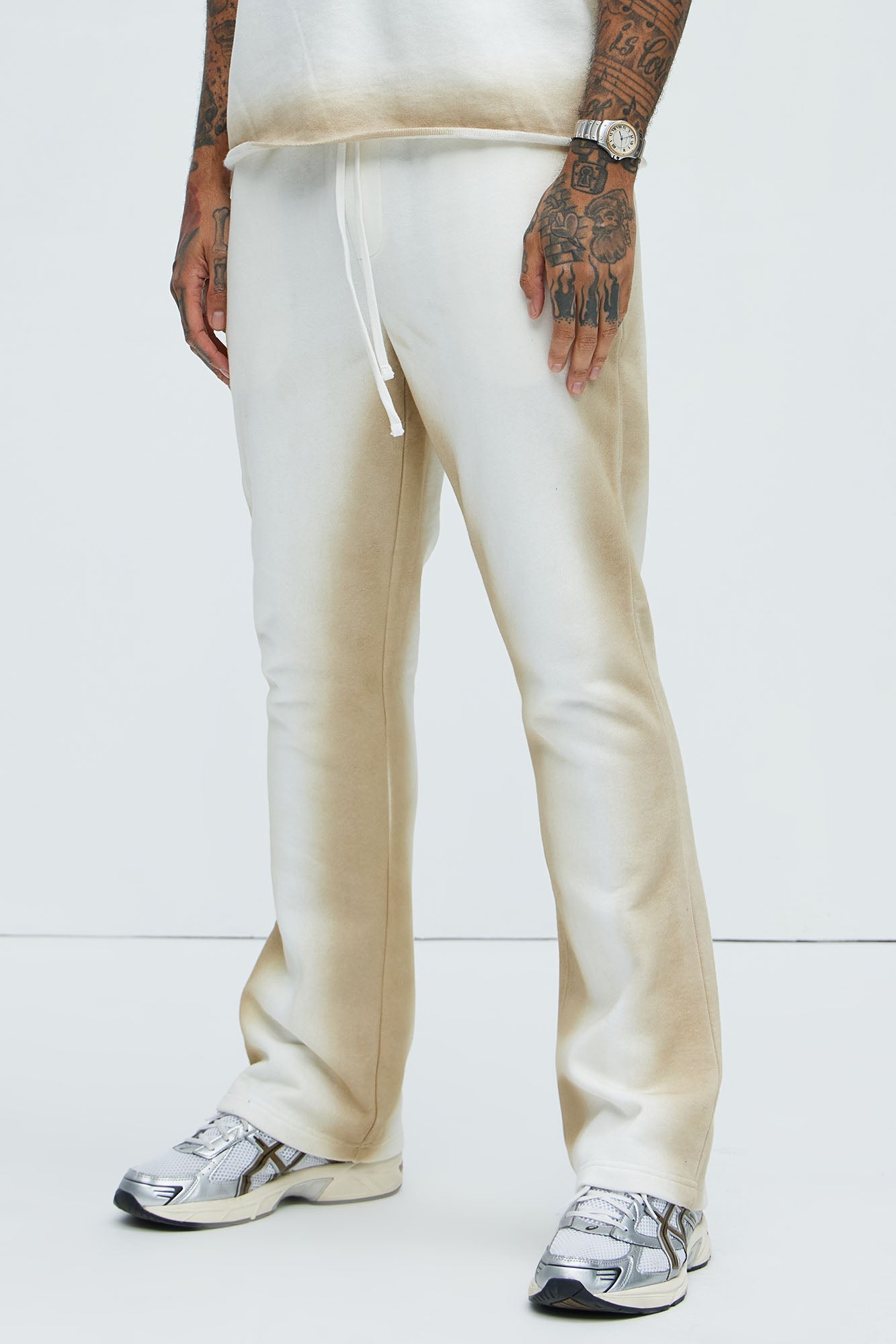 Tyson Blurred Lines Skinny Flare Sweatpants - Cream image 1