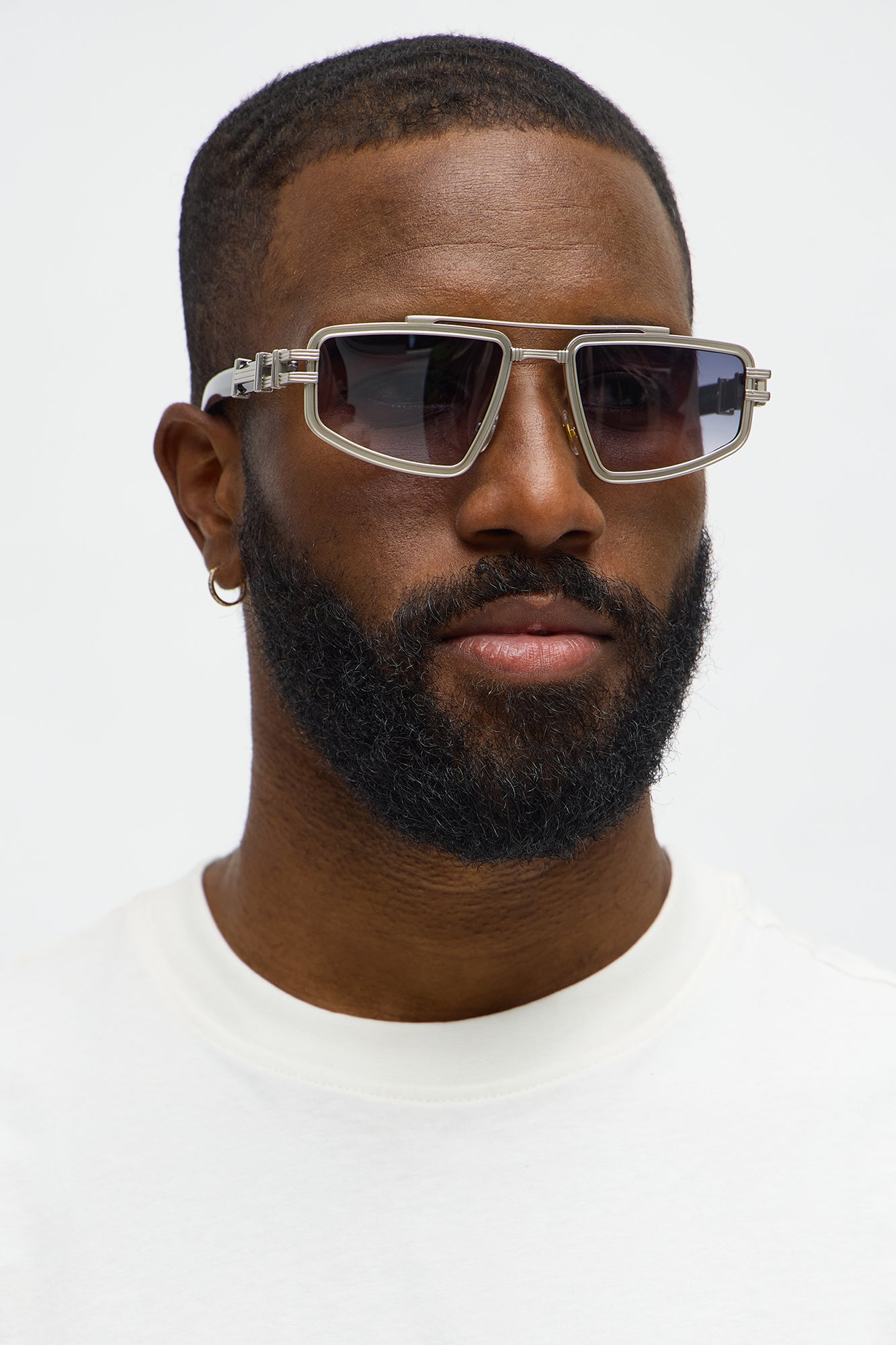 Engineered Aviator Metal Frame Sunglasses - Black/Silver image 1