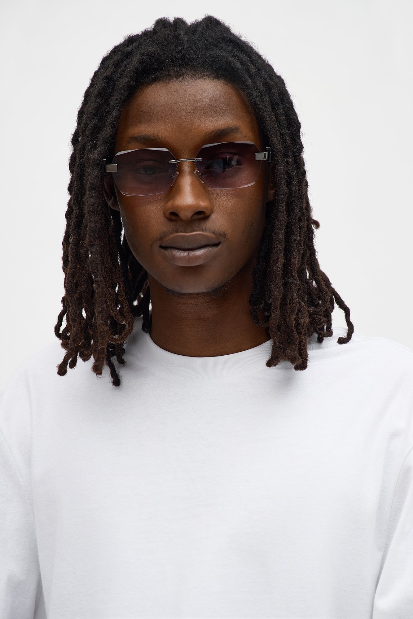 Rimless Geometric Frame Color Lens Sunglasses - Black/combo image 1