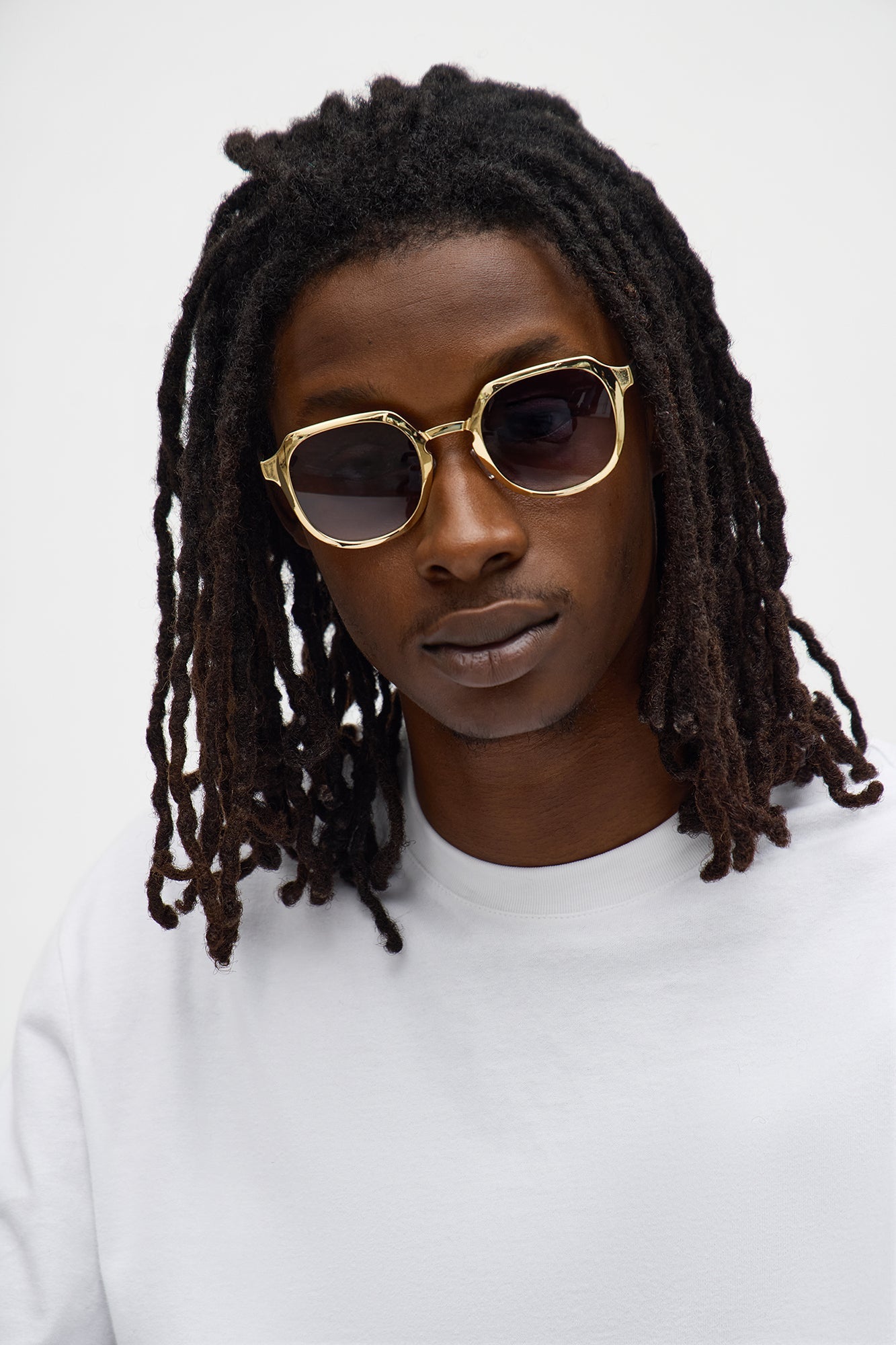 Deco Colored Lens Aviator Metal Sunglasses - Gold image 1