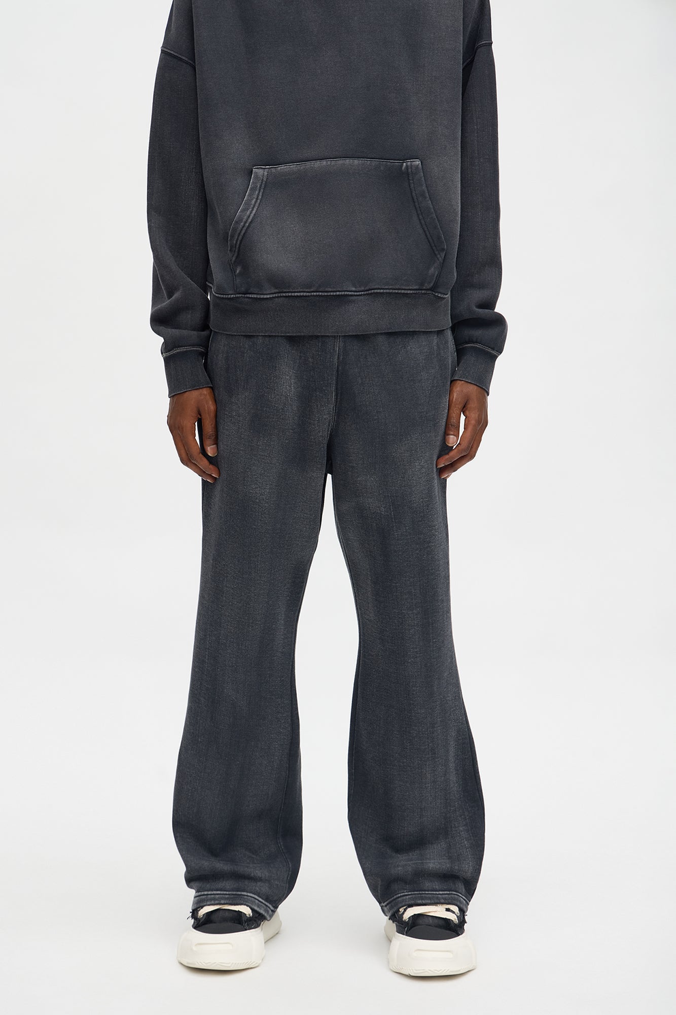 Acid Wash Heavyweight Slim Flare Sweatpants - Black image 1