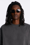 Oval Colored Lenses Metal Sunglasses - Gold/Black image 1