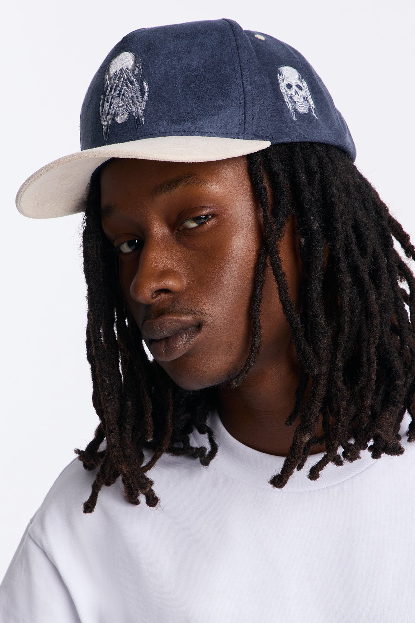 Fear No Evil Faux Suede Structured Snapback Hat - Navy/combo image 1