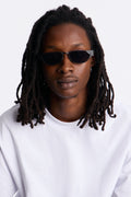 Slim Oval Matte Metal Frame Sunglasses - Black image 1