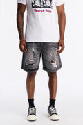 Relaxed Wish You Could Distressed Denim Shorts - Black Wash image 1