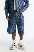 Baggy Baroque Jacquard Denim Shorts - Medium Blue Wash image 1