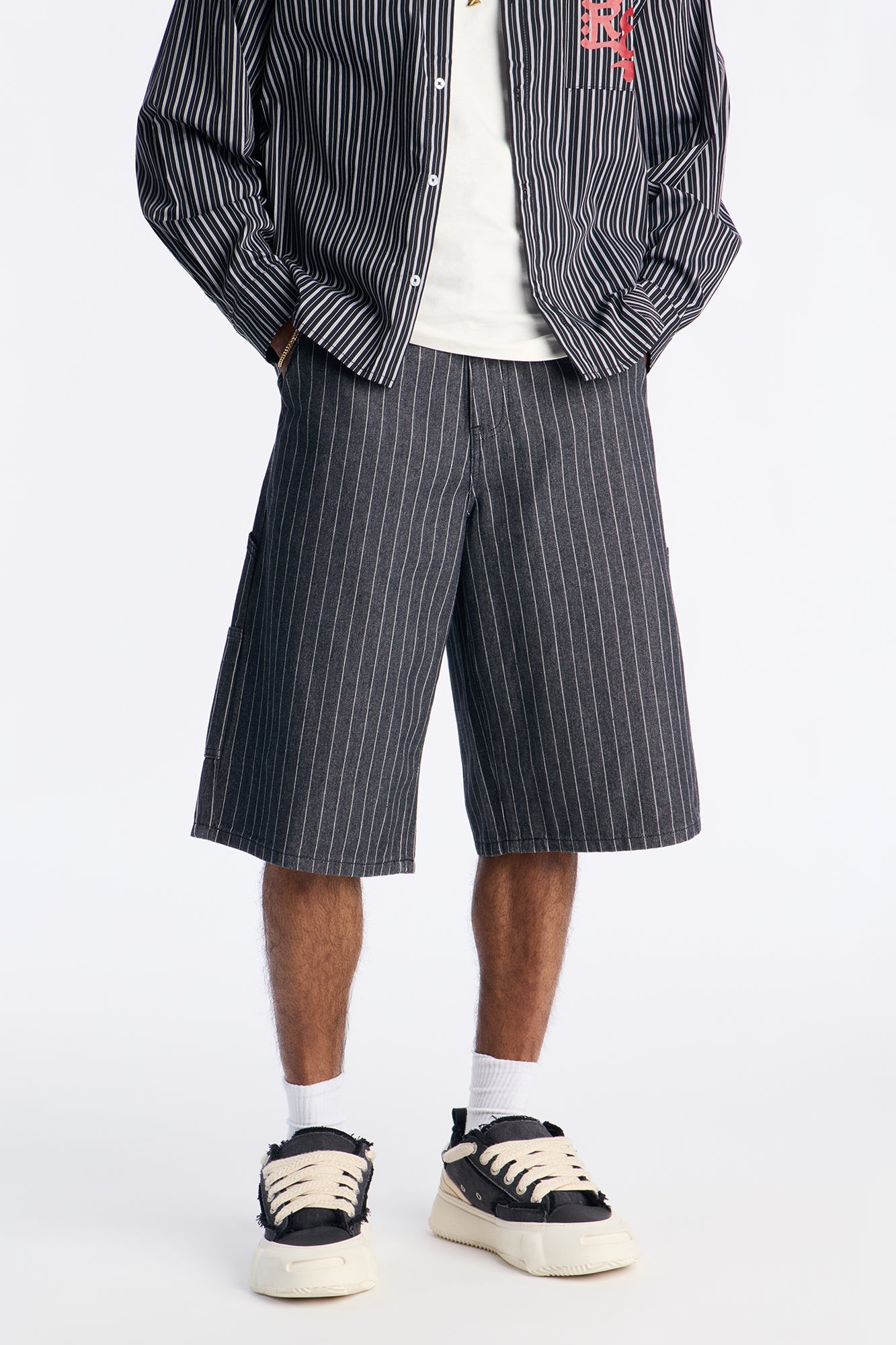 Baggy Ghost Pinstripe Denim Short - Grey image 1