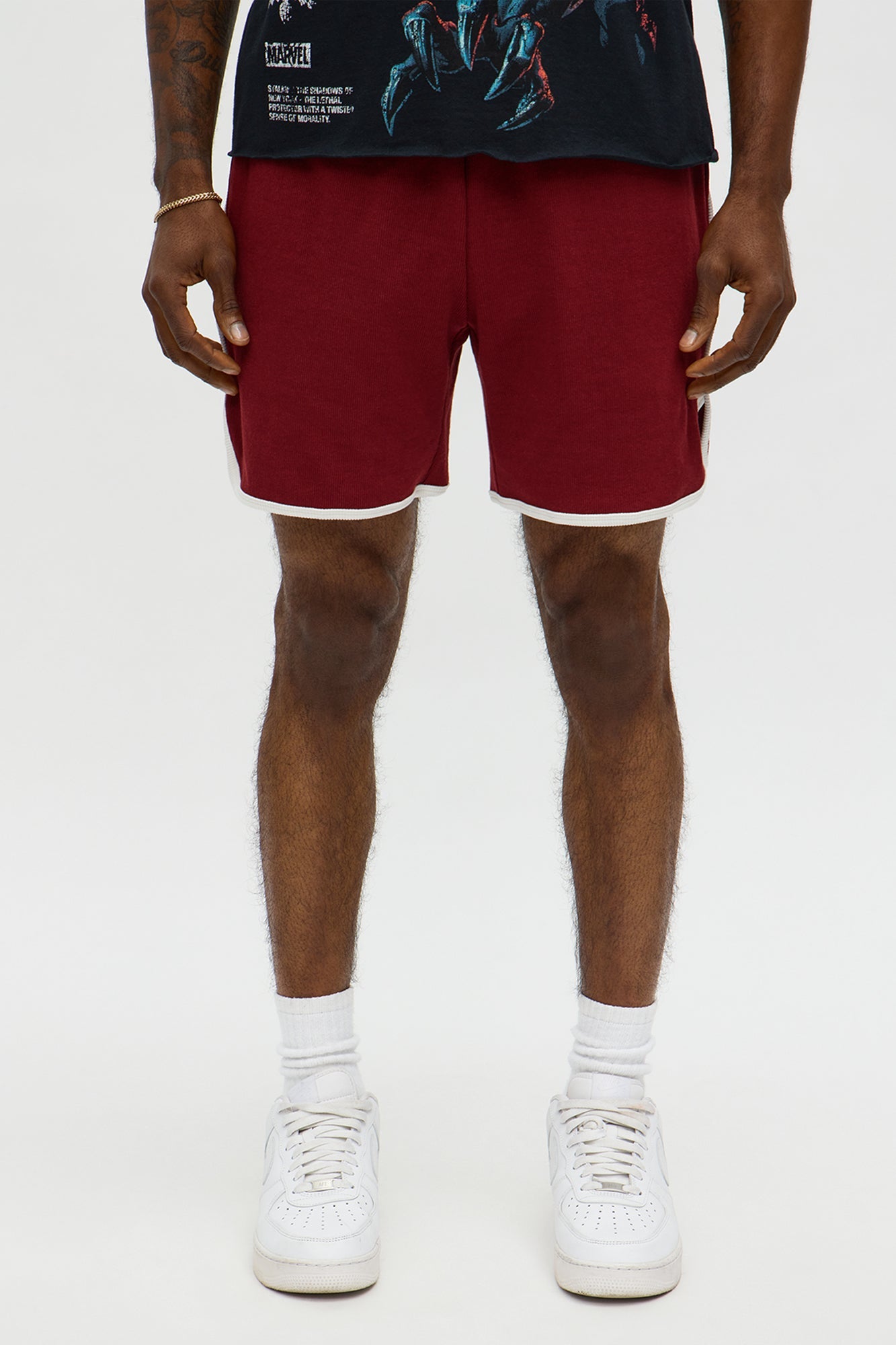 Retro Color Blocked Casual Short - Burgundy/combo image 1