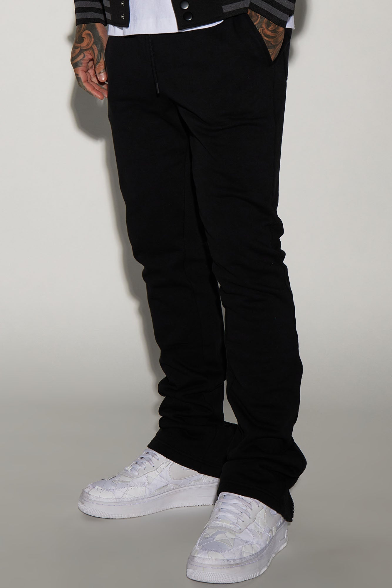 Tyson Back Zipper Skinny Flared Sweatpants - Black image 1