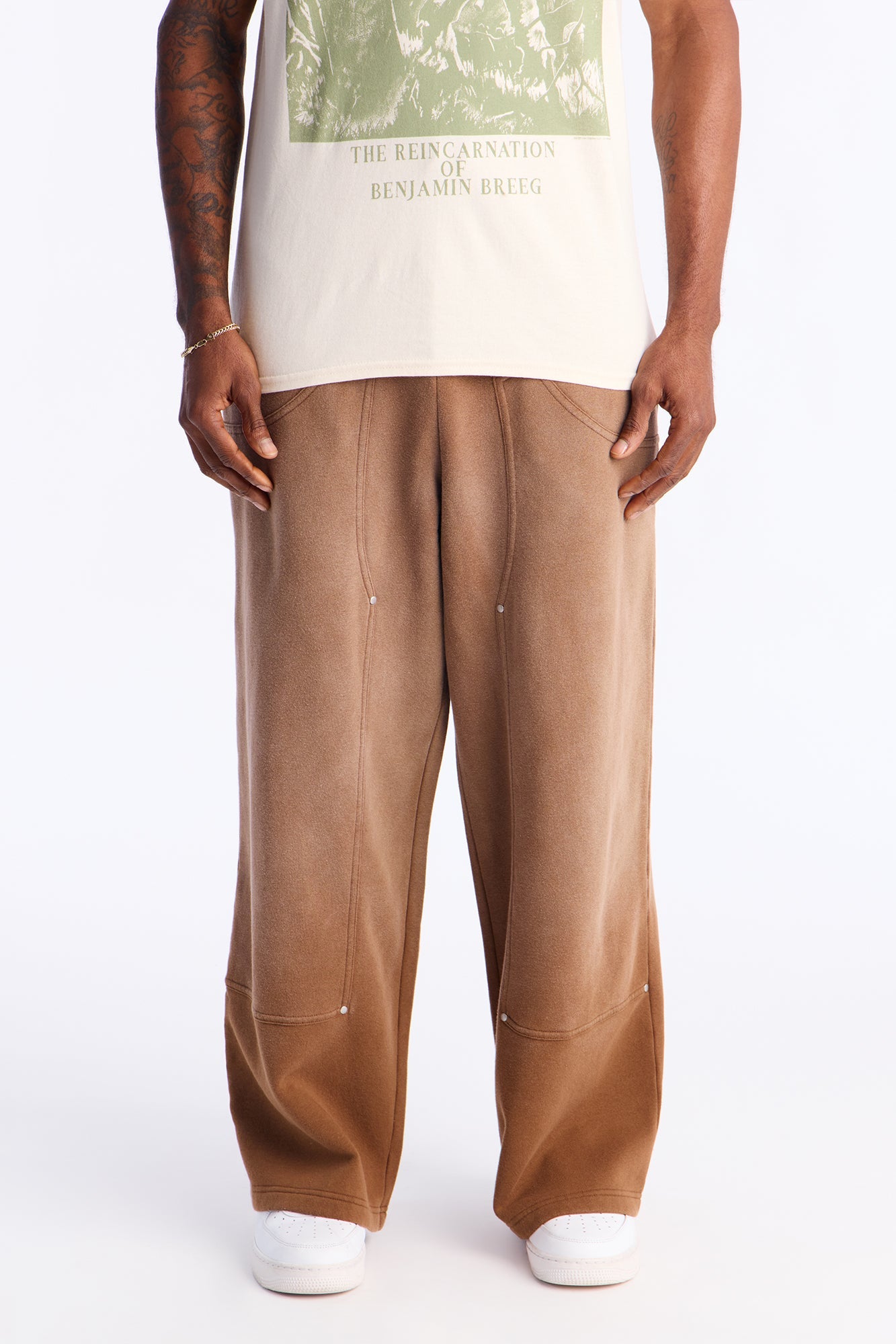 Wide Leg Carpenter Sweatpants - Brown image 1
