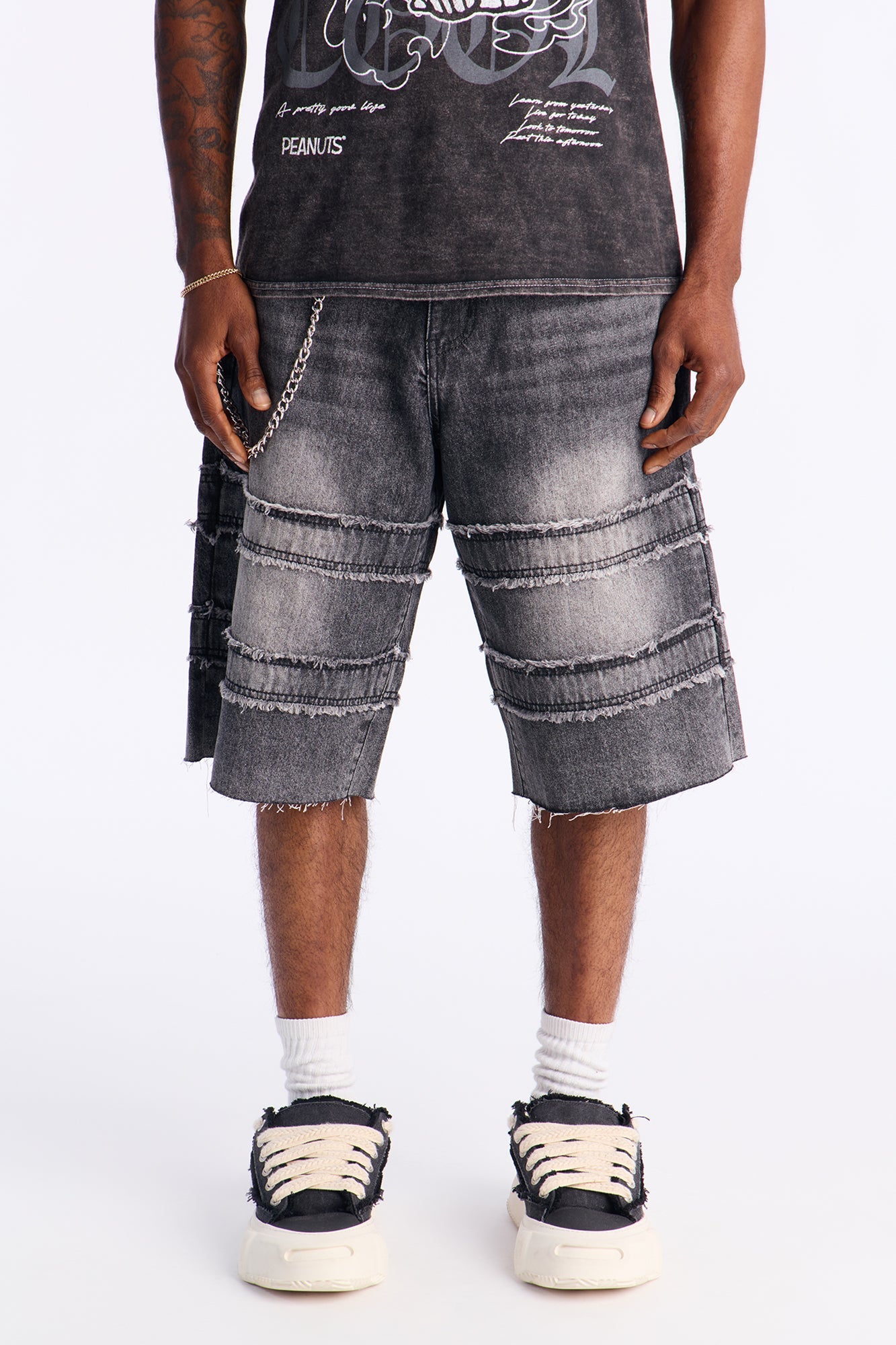 Baggy On My Fray Chain Denim Short - Black Wash image 1