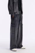 Heavy Wash Baggy Fleece Cargo Pants - Black Wash image 1