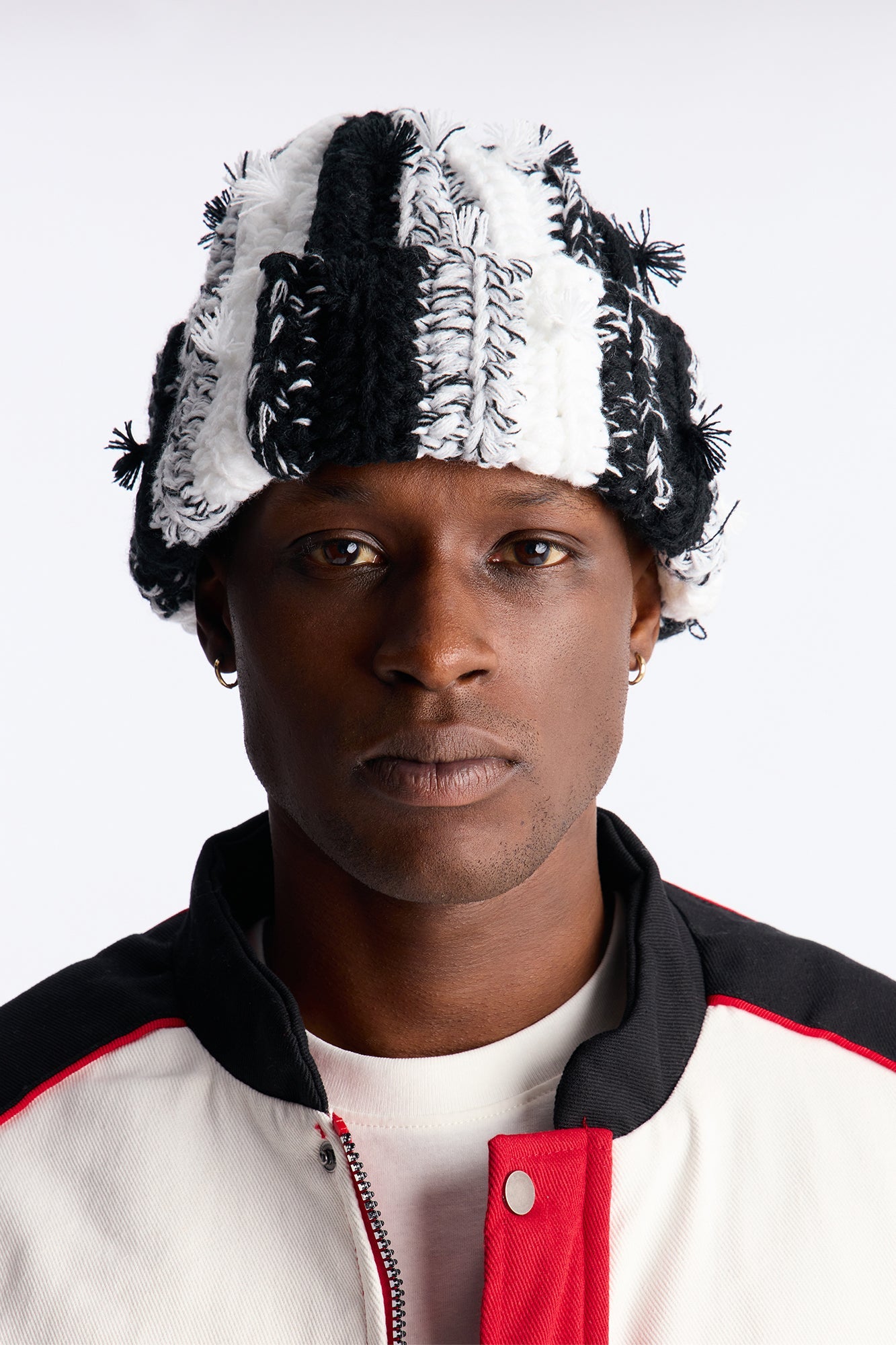Color Block Knitted Cuff Beanie - Black/White image 1