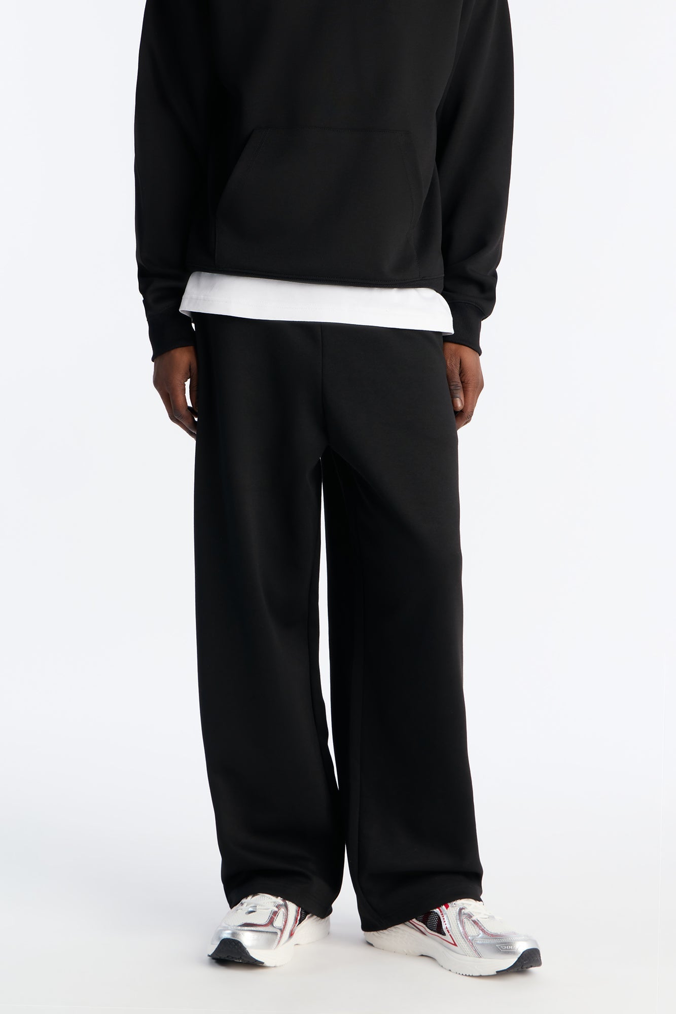 Structured Fleece Wide Leg Sweatpants - Black image 1