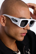 Metallic Flames Flat Top Square Frame Sunglasses - White/Black image 1